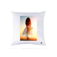Picture of RKN Girl with Bouquet Printed Polyester Pillow, White, 40 x 40cm