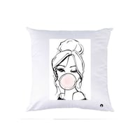 Picture of RKN Bubble Gum Printed Polyester Pillow, White, 40 x 40cm