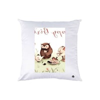 Picture of RKN Printed Animal Tea Party Throw Pillow, White, 40 x 40cm