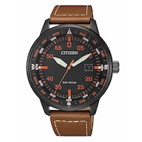 Picture of Citizen Eco-Drive Black IP 100m Leather Watch - BM7395-11E