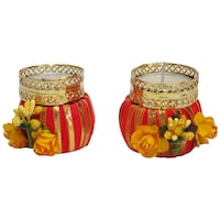 Decorative Diya Tealight Candle Holder, Red, Pack of 2
