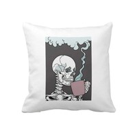 Picture of 1st Piece Skull Drinking Coffee Decorative Throw Cushion, 40 X 40 Cm