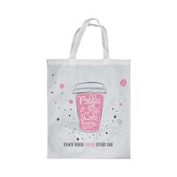 Picture of Rkn A Cup Of Coffee Printed Shopping Bag, White Small 25 X 20 Cm