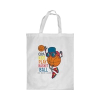 Picture of Rkn Basketball Printed Shopping Bag, White Small 25 X 20 Cm