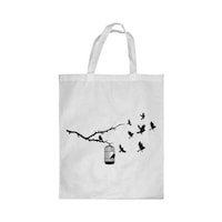 Picture of Rkn Freedom Of Birds Printed Shopping Bag, White Small 25 X 20 Cm
