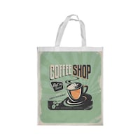 Picture of Rkn Old Coffee Shop Printed Shopping Bag Green & Black Small 25 X 20 Cm