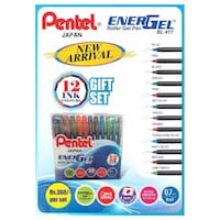 Pentel Metal Tip Roller Gel Pen, EnerGel BL417, Set of 12