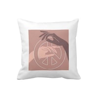 Picture of 1st Piece Peace Sign Printed Throw Pillow White, Brown 40 x 40 cm