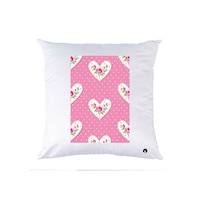Picture of RKN Hearts Printed Polyester Pillow, White & Pink, 40 x 40cm