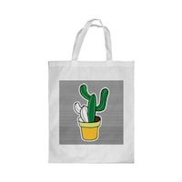 Picture of Rkn Cactuses Printed Shopping Bag, White & Black Small 25 X 20 Cm, RKN16188
