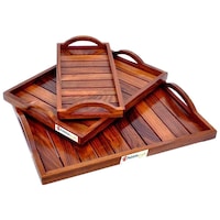 Picture of Pebble Crafts Wooden Sheesham Wood Serving Tray - Set of 3