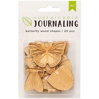 American Crafts Sustainable Journaling Wood Shapes, Butterfly, Pack Of 20 Pcs