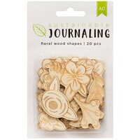 American Crafts Sustainable Journaling Wood Shapes, Floral, Pack Of 20 Pcs