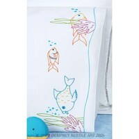 Jack Dempsey Children'S Stamped Pillowcase With White Perle Edge-Fish At Play, White