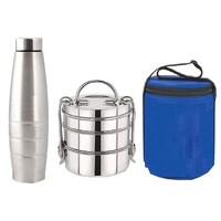 Picture of Futensils Manav Stainless Steel Tiffin Box, Bottle, 700ml and Lunch Bag