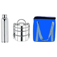 Picture of Futensils Manav 3-tier Stainless Steel Tiffin Box and Bottle, 700ml