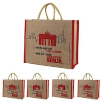 Picture of Double R Bags Eco-Friendly Jute Bag, Heavy Duty, German Print, Pack of 5