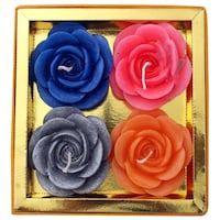 Rose Shape Smokeless Candles, Multicolour, Pack of 4