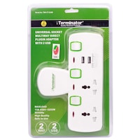 Picture of Terminator 2 Way Universal T Socket with 2 USB Slots, White, TMA 2T-2USB