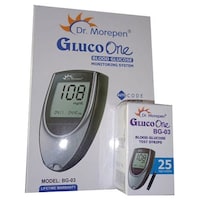 Picture of Dr. Morepen Glucometer With 25 Strips, BG-03, Black and Grey