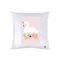 Picture of RKN Decorative Swan & Floral Printed Throw Pillow, White, 40 x 40cm