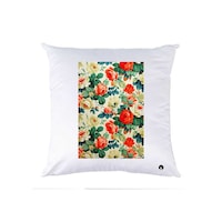 Picture of RKN Flower Bunch Printed Polyester Pillow, White, 40 x 40cm