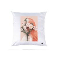 Picture of RKN Girl & Flowers Printed Polyester Pillow, White, 40 x 40cm
