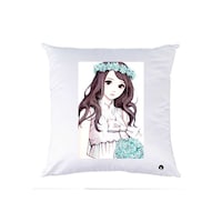 Picture of RKN Girl in a Tiara Printed Polyester Pillow, White, 40 x 40cm