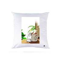 Picture of RKN Tea Time Printed Polyester Pillow, White, 40 x 40cm