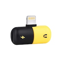 RKN Electronics 2-In-1 Mini Dual Lightning Splitter Adapter, Yellow & Black