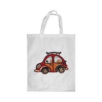 Picture of Rkn A Red Car Printed Shopping Bag, White Small 25 X 20 Cm