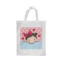Rkn Little Girl Printed Shopping Bag, White Small 25 X 20 Cm