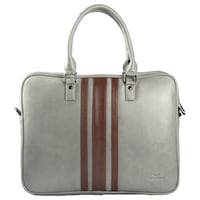 Vegano PU Leather Office Laptop Bag for Men & Women, 16in, Grey & Brown