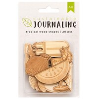 American Crafts Sustainable Journaling Wood Shapes, Tropical, Pack Of 20 Pcs