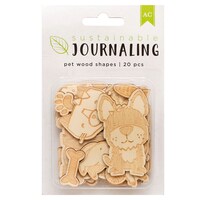 American Crafts Sustainable Journaling Wood Shapes, Pets, Pack Of 20 Pcs