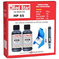 Red Star Refill Kit with Suction Prime Holder, 120 ml, Black, HP 65