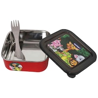 Picture of KuchiKoo Stainless Steel Feeding Bowl with Lid and Spoon cum Fork, Red