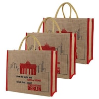 Picture of Double R Bags Eco-Friendly Jute Bag, Heavy Duty, German Print, Pack of 3