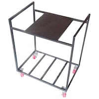 Best India Fabrication Metal Inverter Stand With Two Battery Trolley, Black