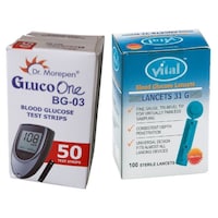 Picture of DR.MOREPEN, 50 Test Strips With 100 Vital Round Glucometer Lancets, BG-03