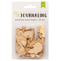American Crafts Sustainable Journaling Wood Shapes, Woodland, Pack Of 20 Pcs
