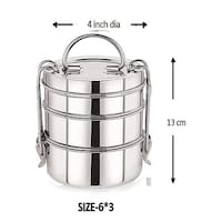 Picture of Futensils Manav 3- Tier Stainless Steel Tiffin Box, 6x3 With Bottle, 750ml