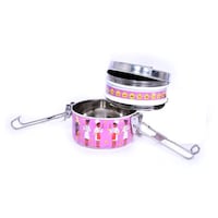 Picture of Futensils Pink Stainless Steel Tiffin Box, 7x2, Bag and Water Bottle, 700ml