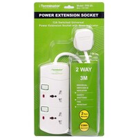 Picture of Terminator 2 Way Universal Power Extension Socket, 3M, 3A, White, TPB 2G