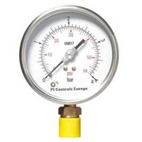Instrume PI Controls Europe SS Case Brass Connection Pressure Gauge