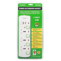 Picture of Terminator Power Extension 3 Socket 2 USB Charging Ports, 3M, TPB 853U
