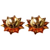 BulkySanta Brass Lotus Kamal Shape Metal Diya, Small, Pack of 2