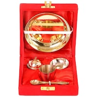 Picture of Bulky Santa Pure Brass Pooja Thali with Gift Box, Set of 5