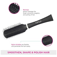 Vega Plastic Handled Flat Brush, Black