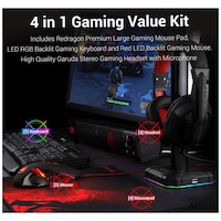 Redragon 4-In-1 Wired Gaming Mouse, Keyboard, Headset Mousepad Set, S101-BA